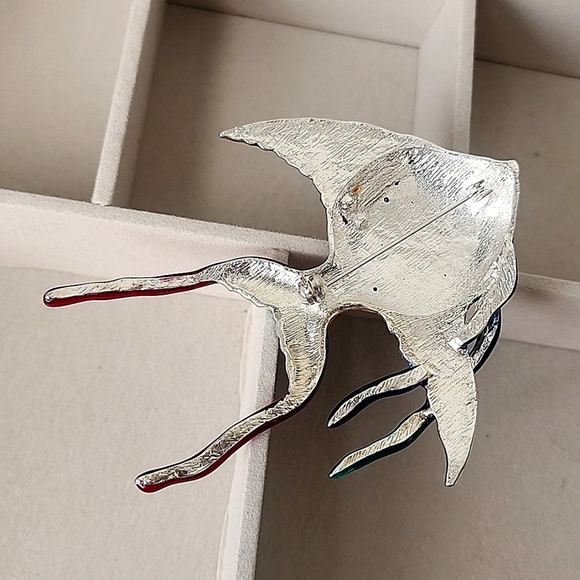 Large Statement Silver Colorful Enamel Angelfish Elegant Brooch Pin - Picture 8 of 8